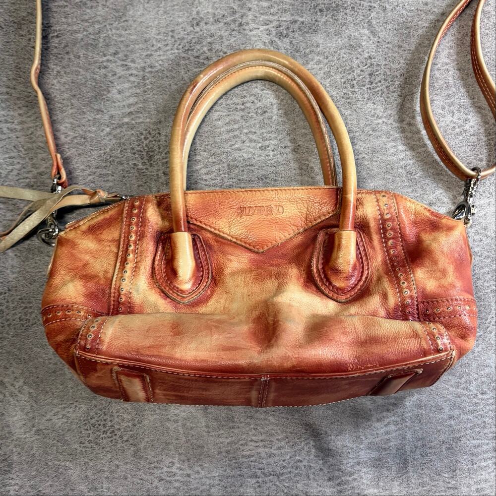 Orange Rustic Leather Handbag with Shoulder Strap
